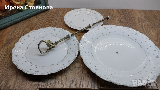 Поднос за сервиране на сладки с три нива. Чинии Alt Tirschenreuth 1838 Baronesse Green(1969-1995)., снимка 14 - Декорация за дома - 44846183