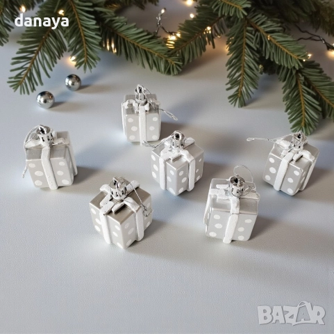 6210 Коледни играчки за елха с форма на подарък, 6 броя, снимка 3 - Декорация за дома - 52422023