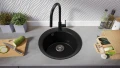 графит кръгла кухненска мивка от гранит Пиза 45 Top 500 x 500 мм, снимка 3