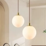 Висяща лампа глобус „Opal Globe“ – стъклена сфера с меко дифузно осветление и метални акценти, снимка 3