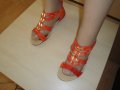 Оранжеви кожени дамски сандали със "златни" елементи, летни обувки, чехли, естествена кожа, снимка 13