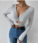 Сива къса преплетена блузка, снимка 1 - Блузи с дълъг ръкав и пуловери - 43089726