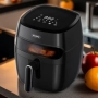 Фритюрник AirFryer , 1350W, 5.2л., LED дисплей, Горещ въздух, Таймер, до 200°C, Черен, снимка 2