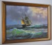 "Ноктюрно", морски пейзаж с платноход, картина, снимка 1 - Картини - 32552126