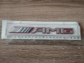 Mercedes Benz AMG сребриста емблема с червен кант, снимка 2
