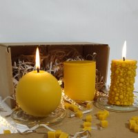 "Жълтата кутия"-Свещ балончета+Свещ сфера+Бурканче от пчелен восък, снимка 3 - Декорация за дома - 43321803