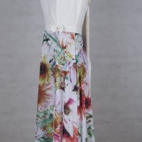 Дълга лятна рокля в цвят екрю на цветя марка Risca , снимка 4 - Рокли - 32561004
