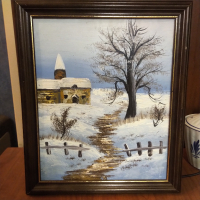  Картина зимен пейзаж дървена рамка , снимка 2 - Картини - 36532905