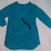 Тюркоазена блуза с отворен гръб  - рехаво памучно плетиво, снимка 2 - Блузи с дълъг ръкав и пуловери - 27861511