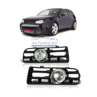 Комплект халогени с решетки и LED крушки, фарове за мъгла за VW Golf 4, 1997-2006 г. , снимка 1 - Аксесоари и консумативи - 43409361