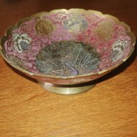 Продавам индийска месингова купа, клетъчен емайл,#537, снимка 2 - Декорация за дома - 43802316
