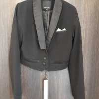 Много елегантно черно късо сако AMISU , дълъг ръкав, класически модел , до кръста, снимка 2 - Сака - 37418181
