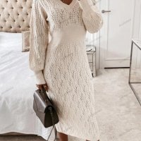 Дамска рокля-пуловер с V-образно деколте и дълги ръкави - 023, снимка 1 - Рокли - 43148268