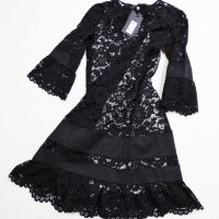 НОВА! Twinset Lace Black Dress Luxury Exclusive Collection Дамска Дантелена Рокля Размер 38, снимка 6 - Рокли - 32885010