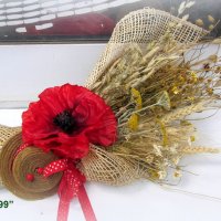 Букет сухи цветя и мак, снимка 2 - Декорация за дома - 36975862