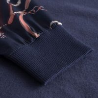 УНИКАЛНА синя плътна блуза с цветни ръкави от тюл, снимка 4 - Блузи с дълъг ръкав и пуловери - 37814207