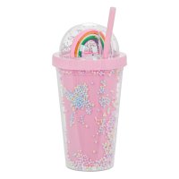 Пластмасова чаша, Confetti Rainbow, със сламка и капак, 450 мл, снимка 1 - Прибори, съдове, шишета и биберони - 43881565