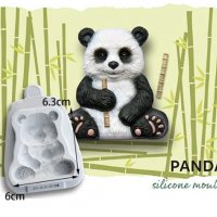 Панда с бамбук силиконов молд форма фондан шоколад гипс смола декор, снимка 2 - Форми - 32714213