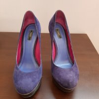 Сини велурени обувки, снимка 1 - Дамски обувки на ток - 37659143