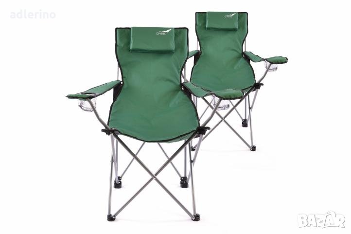 Рибарски стол, сгъваем стол, пикник стол, къмпинг стол - комплект 2 броя, зелени - 130 кг, снимка 1