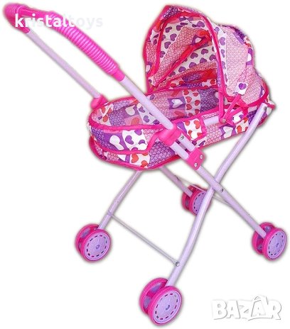 Детска количка за кукли метална с козирка, зимна за легнала кукла - малка, снимка 1