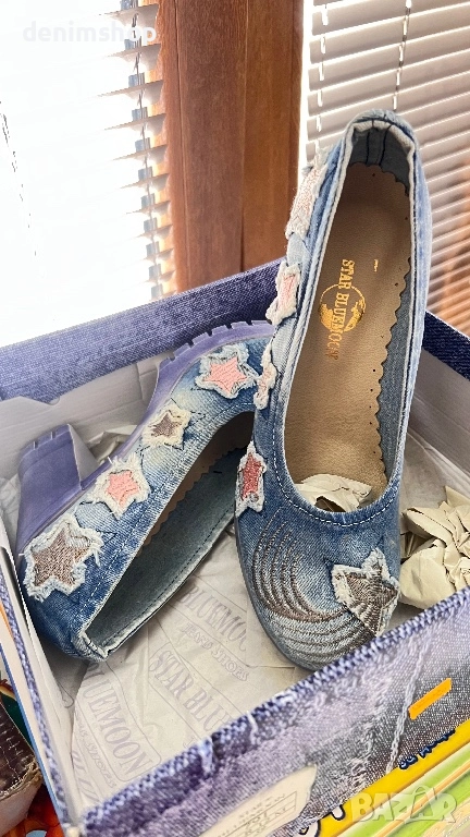 Нови дънкови обувки на ток, номер 39, снимка 1