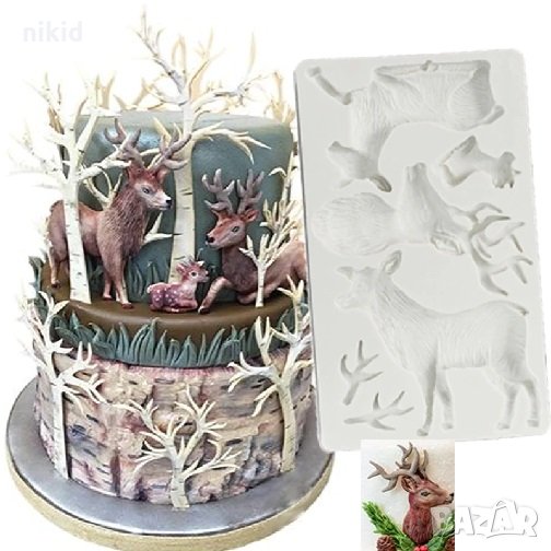 Елени елен гора Грамаден силиконов молд форма декорация торта фондан шоколад и др., снимка 1