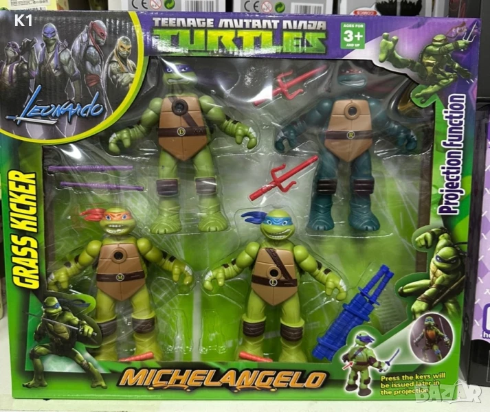 Голям комплект фигурки Костенурките Нинджа с оръжия, Ninja Turtles, снимка 1