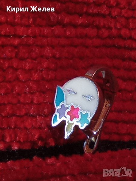 ИЗЯЩНА АНГЛИЙСКА СРЕБЪРНА ВИНТИДЖ АРТ ОБЕЦА СРЕБРО 925 с ЦВЕТЕН КЛЕТЪЧЕН ЕМАЙЛ РЪЧНА ИЗРАБОТКА 39955, снимка 1