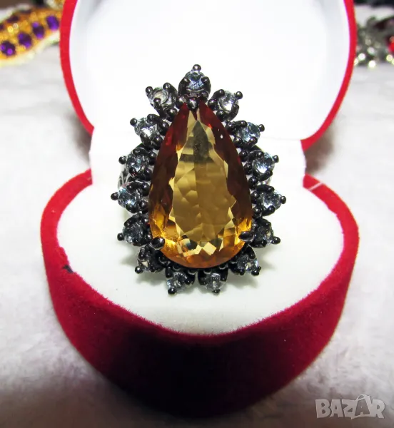 925 сребърен пръстен с натурален цитрин 18 карата, подходящ за подарък, снимка 1