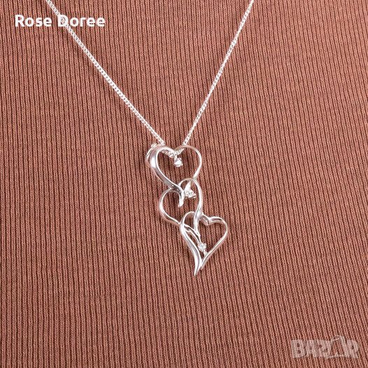 Сребърно колие проба 925 сърца с цирконий, снимка 1