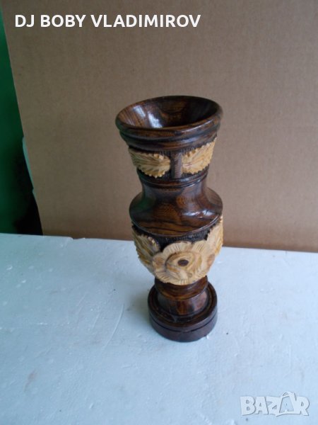 Дървена ваза с инкрустация (дърворезба), снимка 1