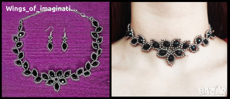 Комплект колие/чокър и обеци, ръчна изработка , снимка 1