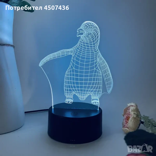 Холограмна 3D LED лампа Пингвин,RGB Седемцветен Интелигентен Контрол,USB , снимка 1