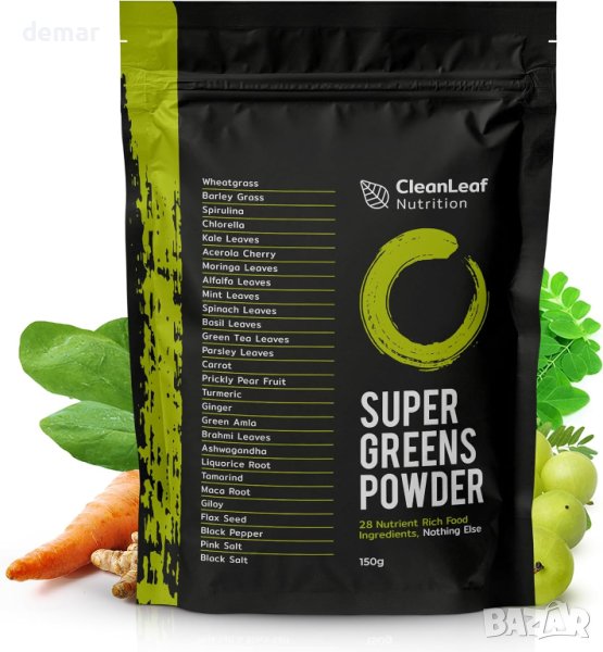 CleanLeaf Nutrition Super Greens на прах, смес от 28 зелени суперхрани, снимка 1