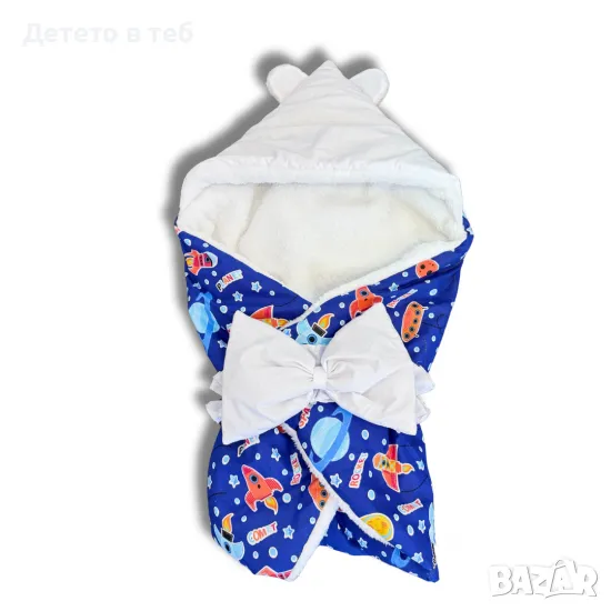 Порт бебе с качулка - космос с бяла кохавлия - 75/75, снимка 1