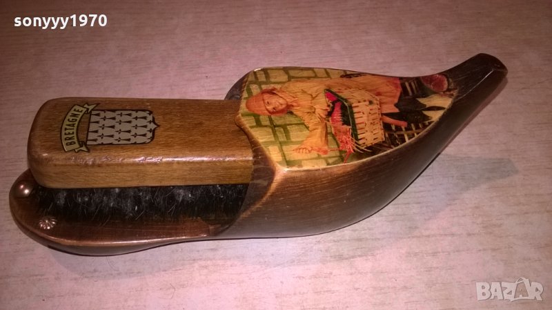 bretagne-дървена обувка и четка-22х8х6см-внос франция, снимка 1