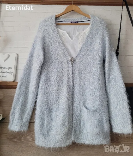 Пухена синя връхна жилетка , снимка 1