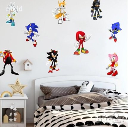 Соник Sonic самозалепващ стикер лепенка за стена и мебел детска стая, снимка 1