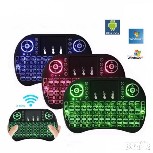 Мини безжична светеща клавиатура с тъч пад (2.4GHz Wireless), снимка 1