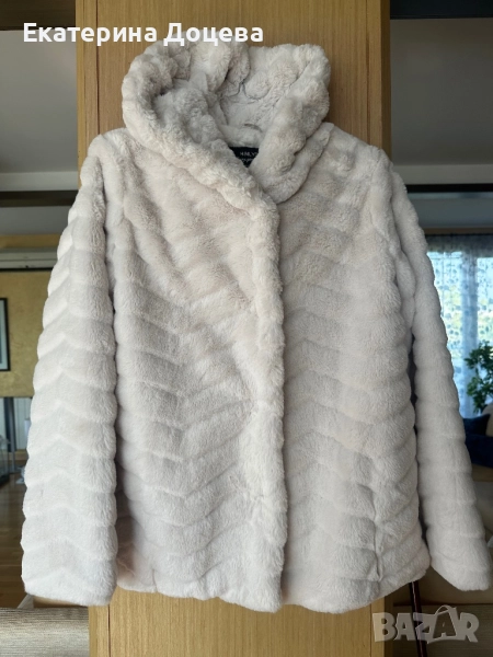 Топло пухкаво палто в екрю, снимка 1