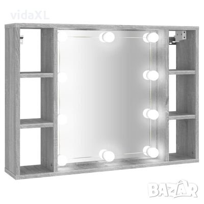 vidaXL Огледален шкаф с LED,Сив сонома, 76x15x55 см(SKU:820446, снимка 1