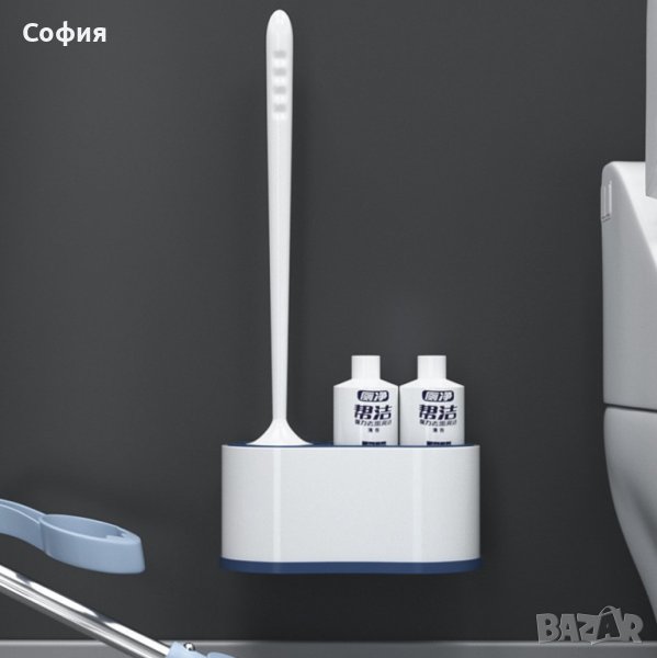 Тоалетна силиконова четка с двойна поставка в бяло и сиво, снимка 1