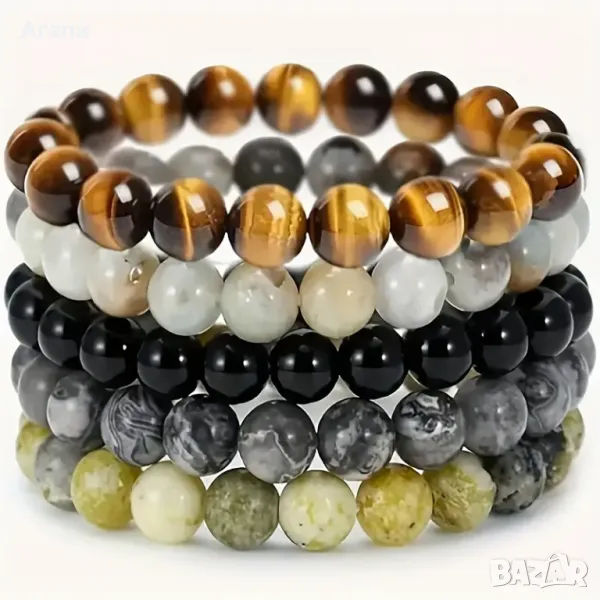 Комплект от 5 броя унисекс гривни от естествен камък нови, снимка 1