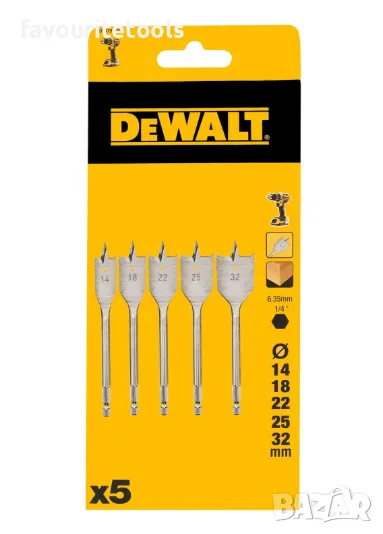 Комплект плоски свредла за дърво Dewalt DT4798-5бр. 14-32mm, снимка 1