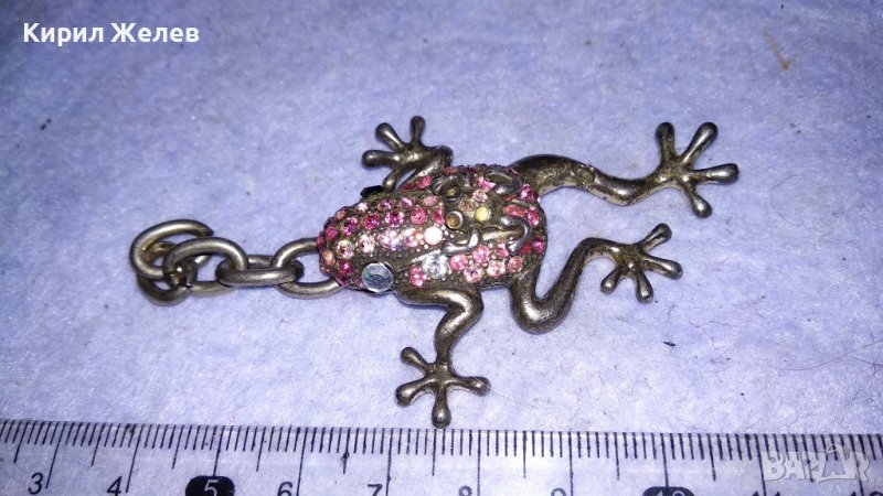 ПОСРЕБРЕНА АЖУРНА МЕДНА КРИСТАЛНА ЖАБКА АРТ ВИСУЛКА за ДАМСКИ КЛЮЧОДЪРЖАТЕЛ 34592, снимка 1