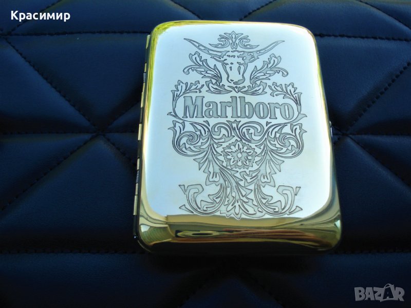 МЕСИНГОВА ТАБАКЕРА ЗА ЦИГАРИ MARLBORO, снимка 1
