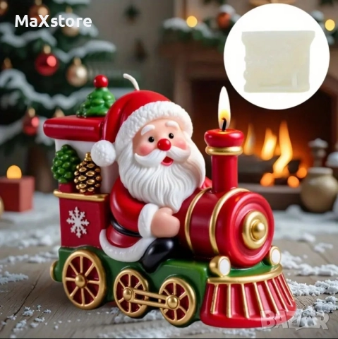 3D Дядо Коледа седнал на влак локомотив силиконов молд свещи гипс сапун смола , снимка 2 - Форми - 52464724