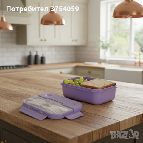 Кутия за обяд Cheffinger с 3 отделения, вилица и лъжица – компактна кутия за храна, снимка 3 - Кутии за храна - 53174597