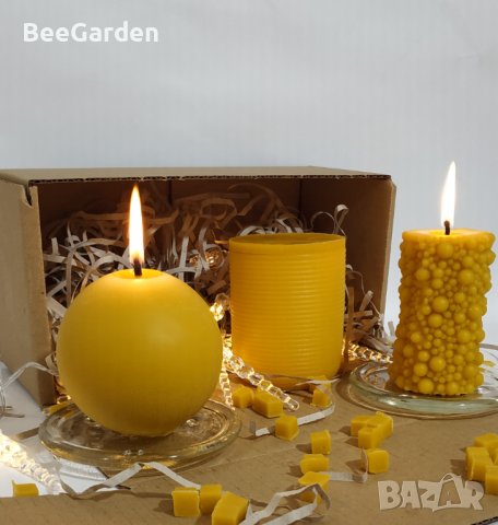 "Жълтата кутия"-Свещ балончета+Свещ сфера+Бурканче от пчелен восък, снимка 3 - Декорация за дома - 43321803